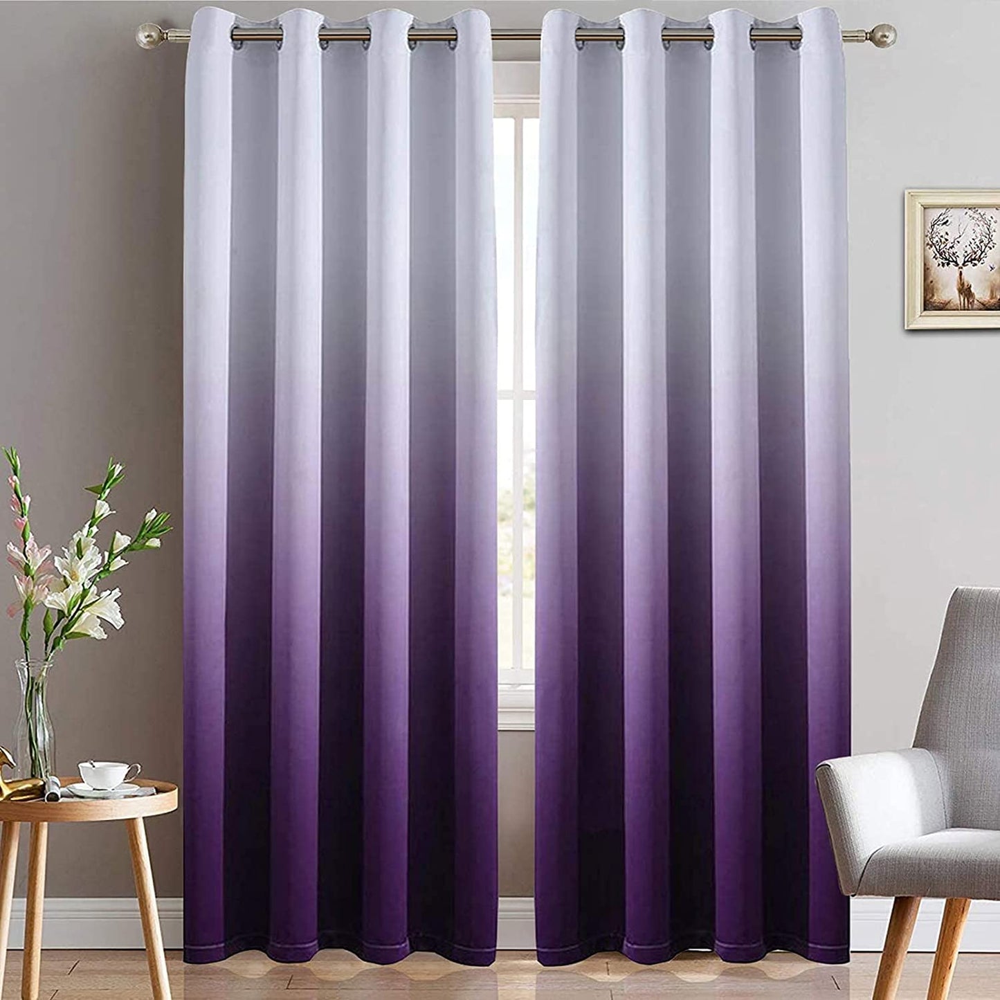 Light Blocking Gradient Color Curtains Purple Ombre Blackout Curtains Room Darkening Thermal Insulated Grommet Window Drapes for Living Room/Bedroom (Purple, 2 Panels, 52X84 Inch)