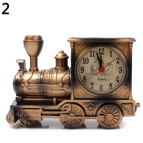 Yesbay Cartoon Locomotive Train Alarm Clock Antique Engine Design Table Desk Decor-Bronze
