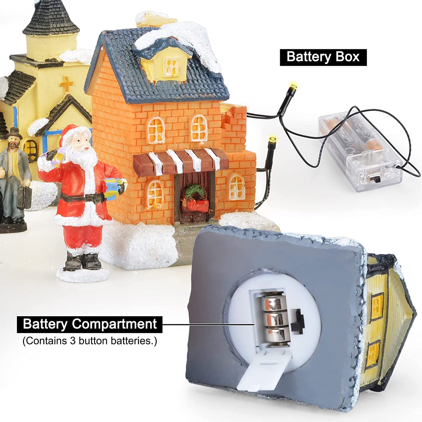 Christmas Village Sets - LED Lighted Christmas Village Houses with Figurines, Christmas Village Collection Indoor Room Decor - Collectible Buildings (12 PCS)