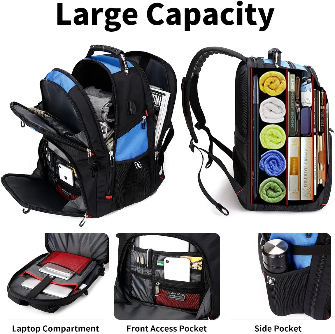 Extra Large 52L Travel Laptop Backpack with USB Charging Port Fit 17 Inch Laptops for Men Women