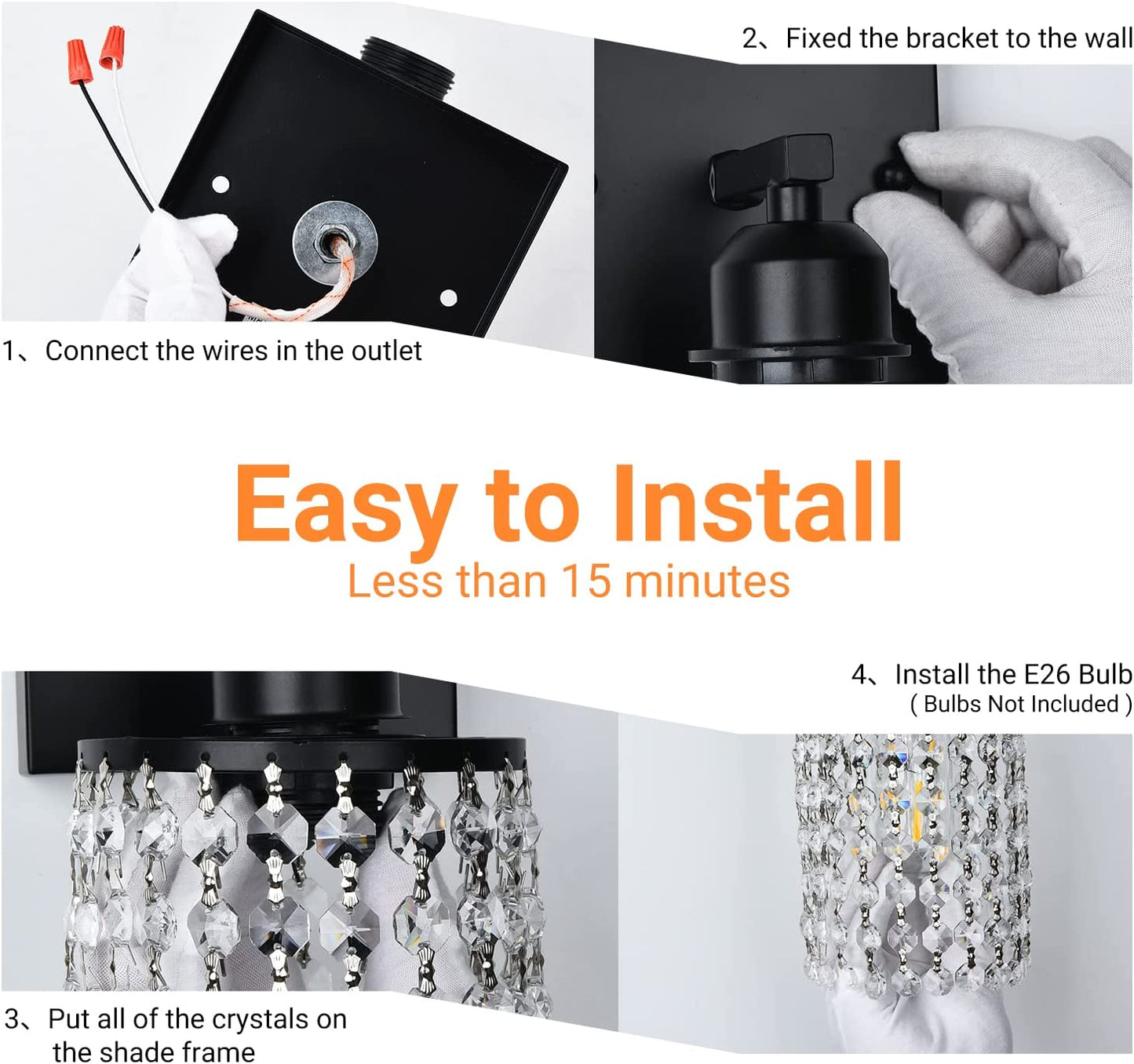 1 Light Bathroom Vanity Lights Fixtures over Mirror - Modern Wall Sconce Lighting Interior K9 Crystal Drop Wall Mount Lamp Matte Black for Kitchen Bedroom Entryway Hallway Living Room