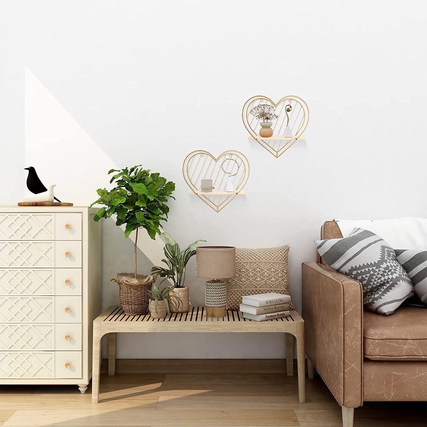 Gold Wall Shelf Metal Heart Floating Shelves Bedside Cute Romantic Modern Wall Cute Unique Gifts for Nursery Room Kids Children Room Bedroom Bathroom Living Room…