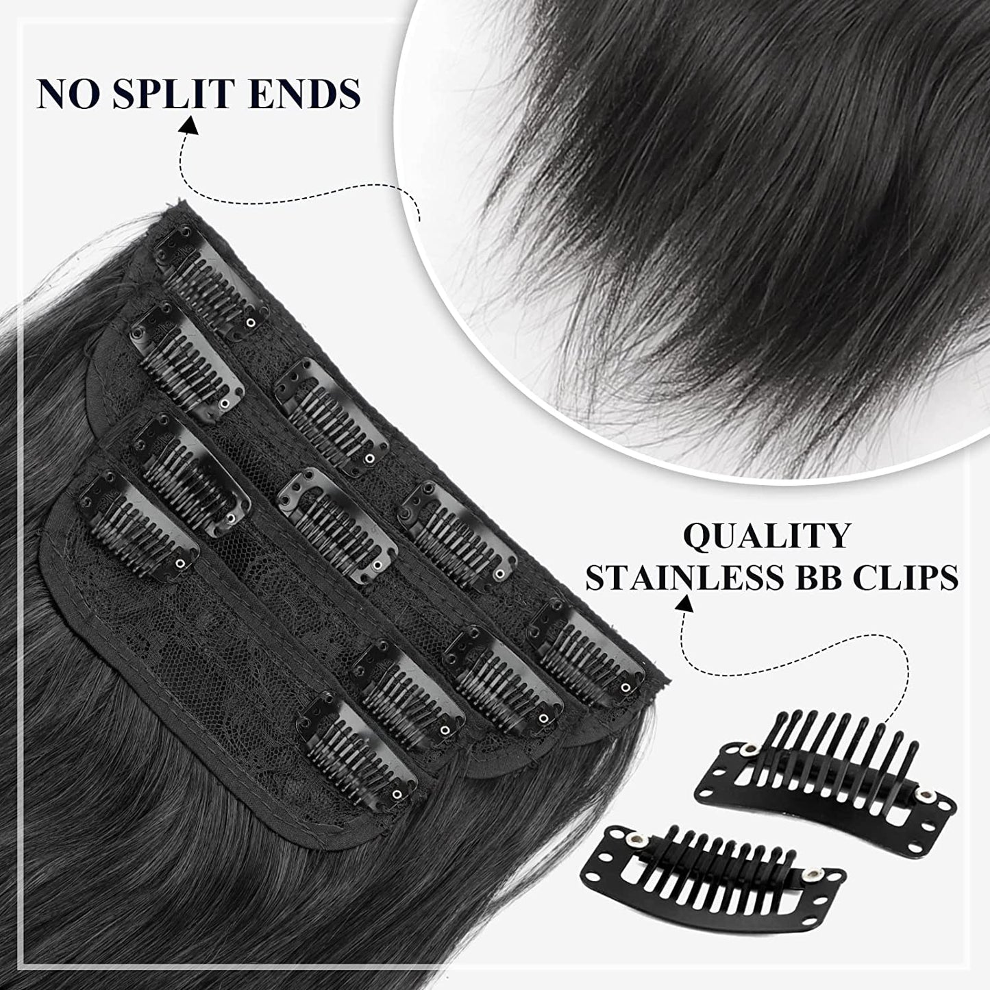 Black Hair Extension for Women Natural Synthetic Clip in Hair Extensions 4PCS Thick Hairpieces Double Weft