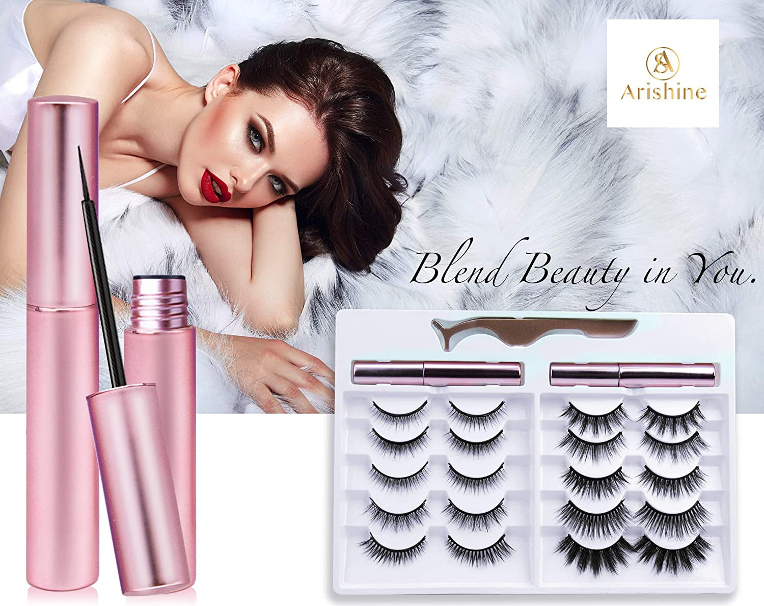 Updated 3D 6D Magnetic Eyelashes with Eyeliner Kit- 2 Tubes of Magnetic Eyeliner & 10 Pairs Magnetic Eyelashes Kit-With Natural Look & Reusable False Lashes -No Glue Need