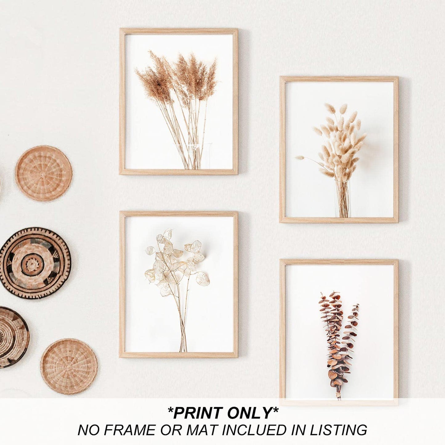 Boho Wall Art Modern Farmhouse Bathroom Decor Cute Pampas Grass Wall Decor Botanical Prints Beige Room Aesthetic Neutral Kitchen Bedroom Decor Set of 4(UNFRAMED 8X10In)