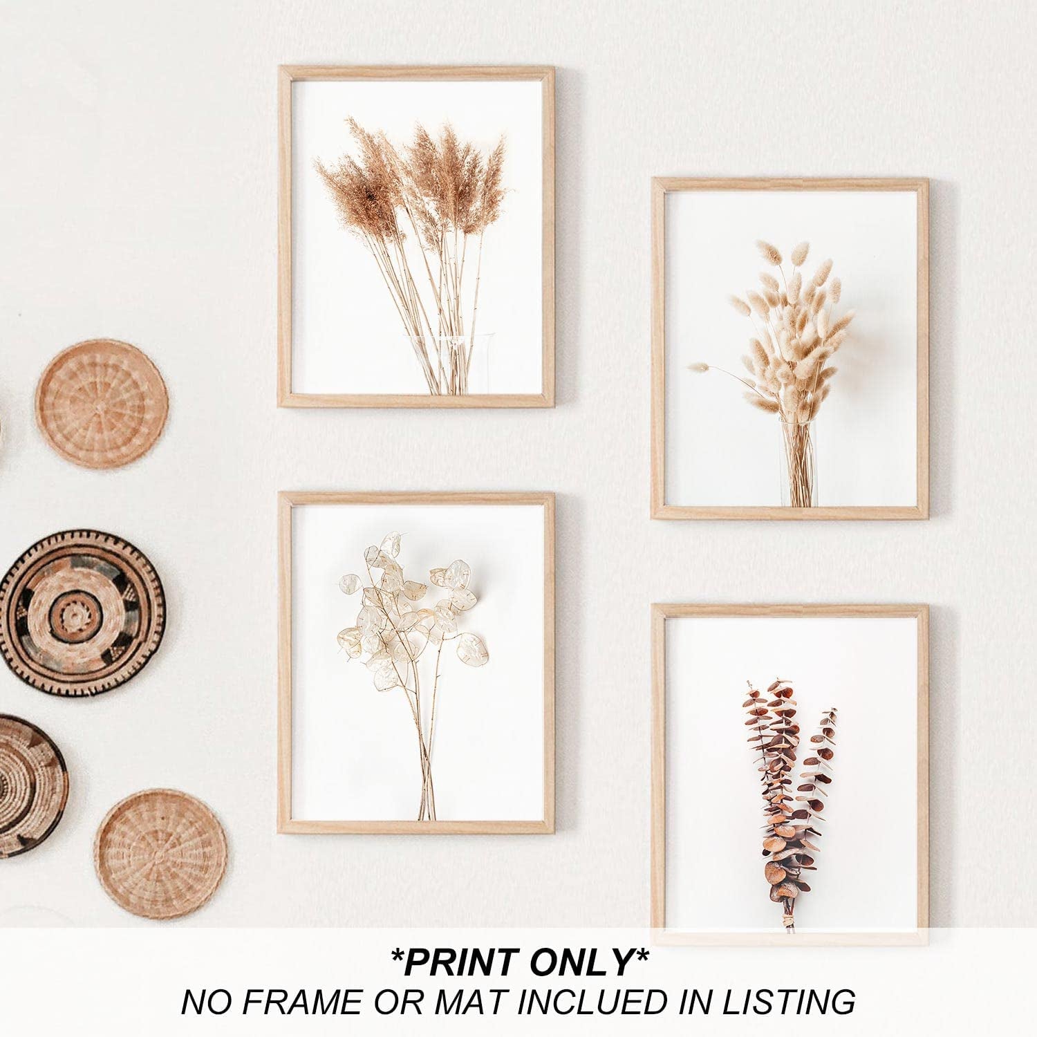 Boho Wall Art Modern Farmhouse Bathroom Decor Cute Pampas Grass Wall Decor Botanical Prints Beige Room Aesthetic Neutral Kitchen Bedroom Decor Set of 4(UNFRAMED 8X10In)