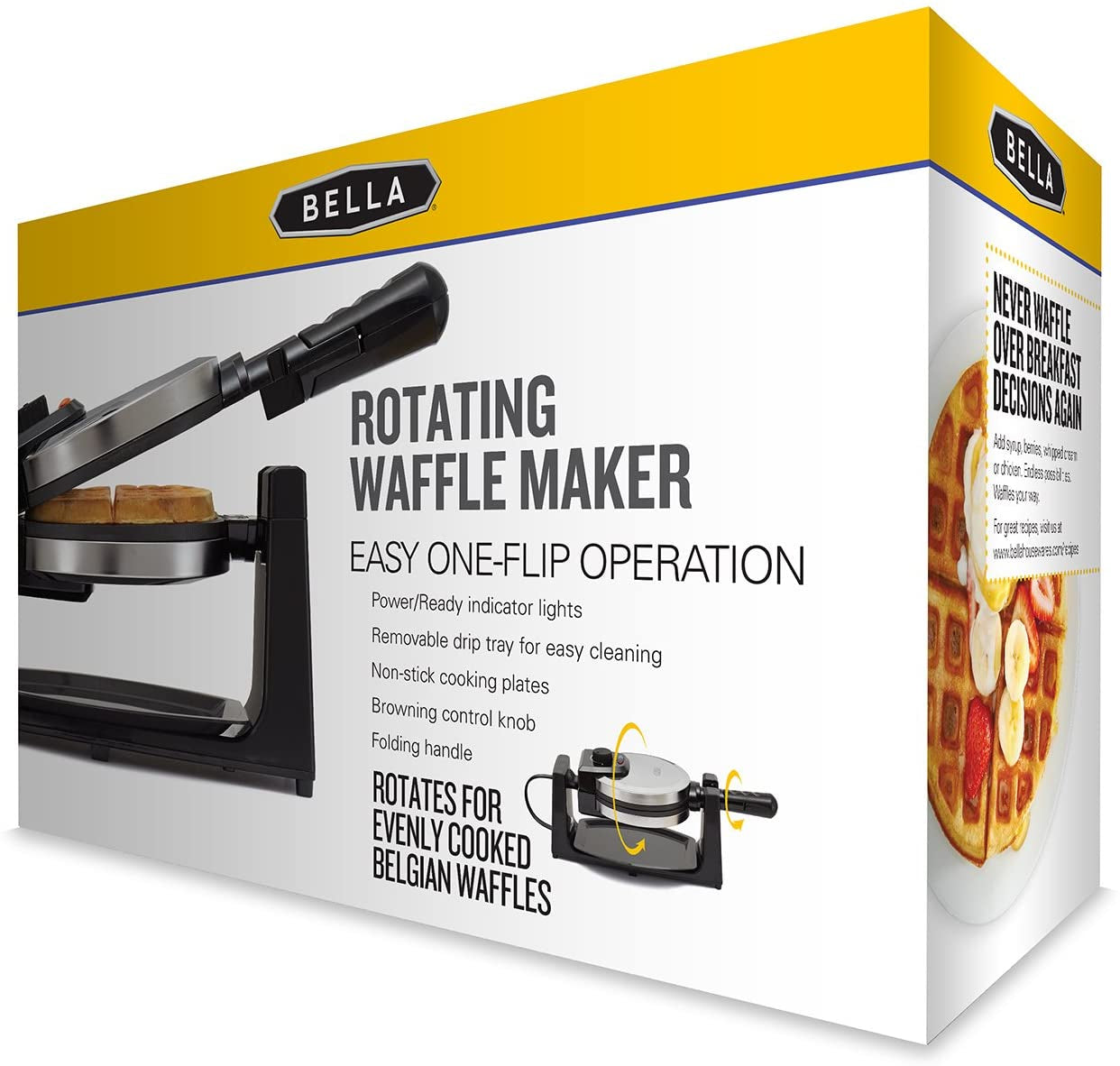 Classic Rotating Non-Stick Belgian Waffle Maker, Perfect 1" Thick Waffles, PFOA Free Non Stick Coating & Removeable Drip Tray for Easy Clean Up, Browning Control, Stainless Steel