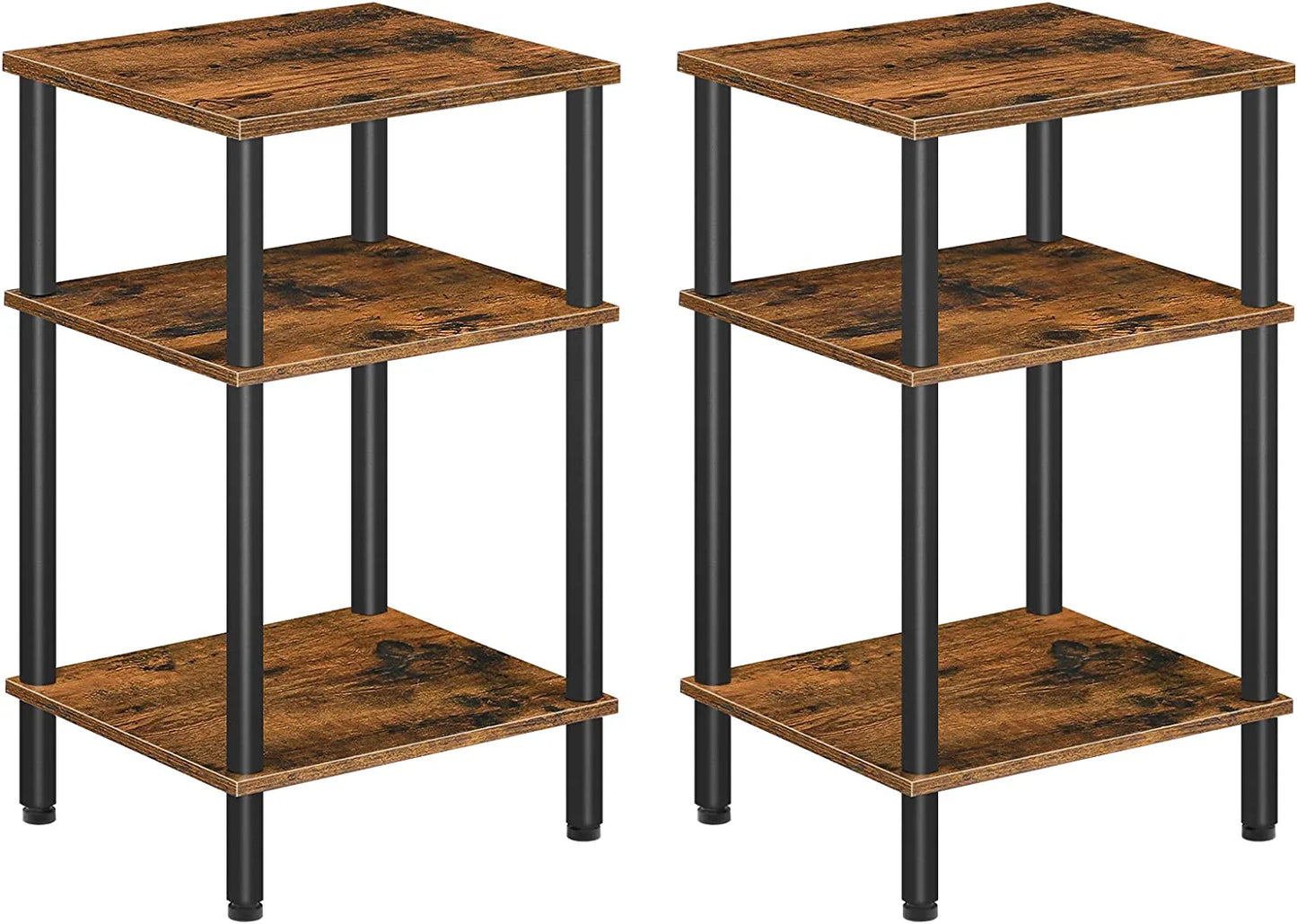 Tall Side Table Set of 2, 3-Layer Stackable Nightstand, Stable End Table for Small Space in Bedroom, Living Room, Industrial Style, Stable Frame, Easy Assembly Rustic Brown BF10BZP201