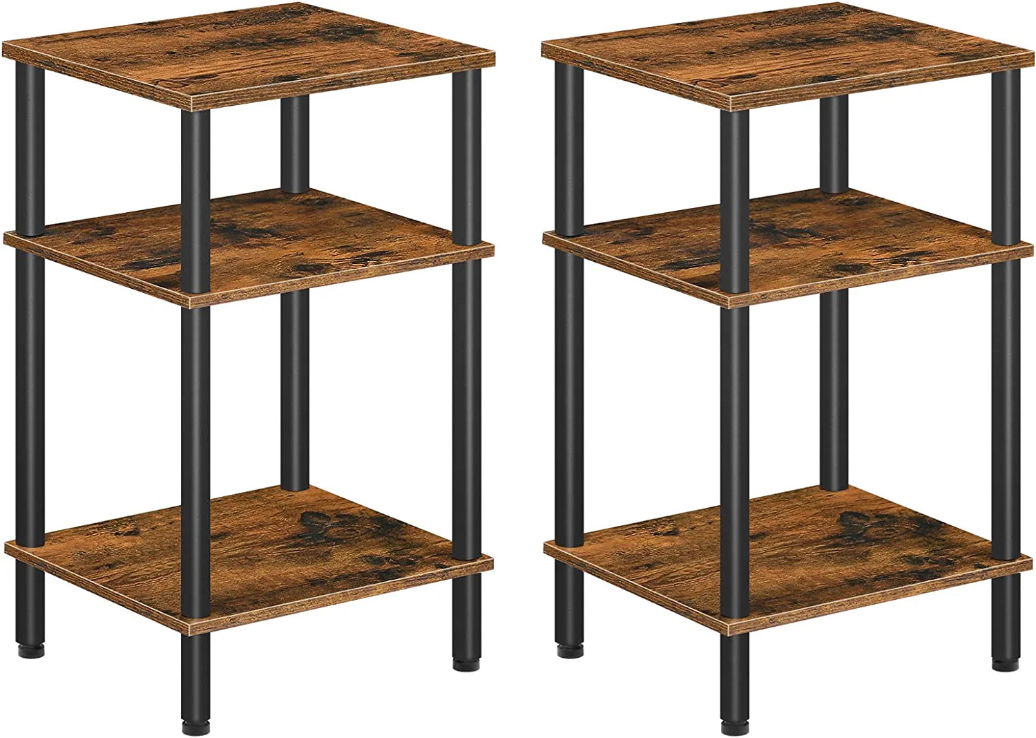 Tall Side Table Set of 2, 3-Layer Stackable Nightstand, Stable End Table for Small Space in Bedroom, Living Room, Industrial Style, Stable Frame, Easy Assembly Rustic Brown BF10BZP201