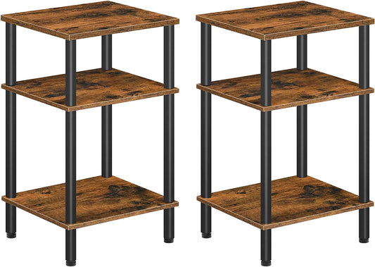 Tall Side Table Set of 2, 3-Layer Stackable Nightstand, Stable End Table for Small Space in Bedroom, Living Room, Industrial Style, Stable Frame, Easy Assembly Rustic Brown BF10BZP201