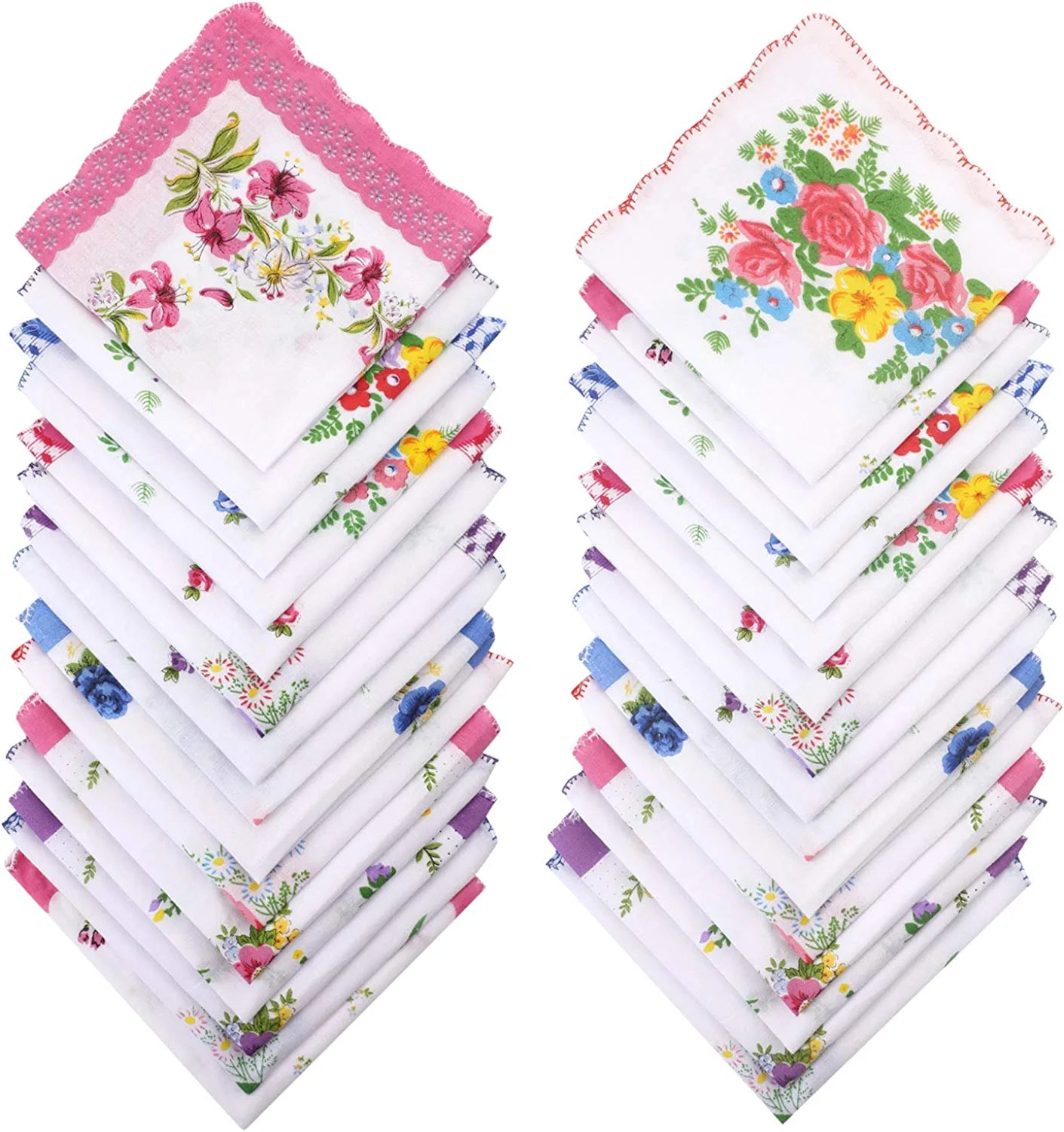 Women Soft Pocket Handkerchiefs Ladies Hankies Vintage Floral Print Handkerchiefs (30 Pieces)
