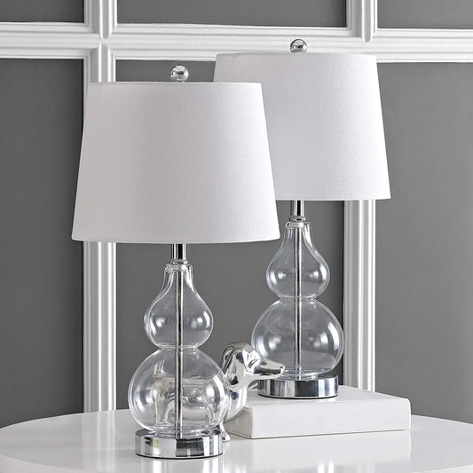 Lighting Collection Brisor Clear/ Chrome Double Gourd 22-Inch Bedroom Living Room Home Office Desk Nightstand Table Lamp Set of 2 (LED Bulbs Included)