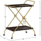 Bar Cart with Wine Rack, 2 Tier Kitchen Cart on Wheels Industrial Coffee Cart, Liquor Cart with Glass Holders for Kitchen Living Room, Brown/Brass