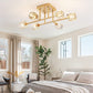 6-Light Industrial Semi Flush Mount Ceiling Light Fixture Brushed Gold, 24 Inch Modern Sputnik Chandelier Farmhouse Lighting for Kitchen Island Dining Living Room Bedroom Foyer Entry