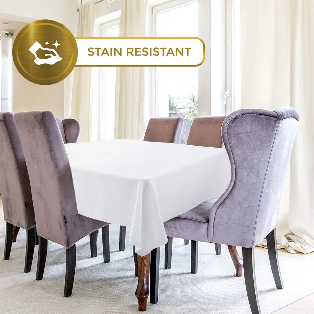 WEALUXE White Tablecloths for Rectangle Tables [60X102 Inch] White Table Clothes for 6 Foot Rectangle Tables, Washable Fabric Stain and Wrinkle Resistant [2 Pack]