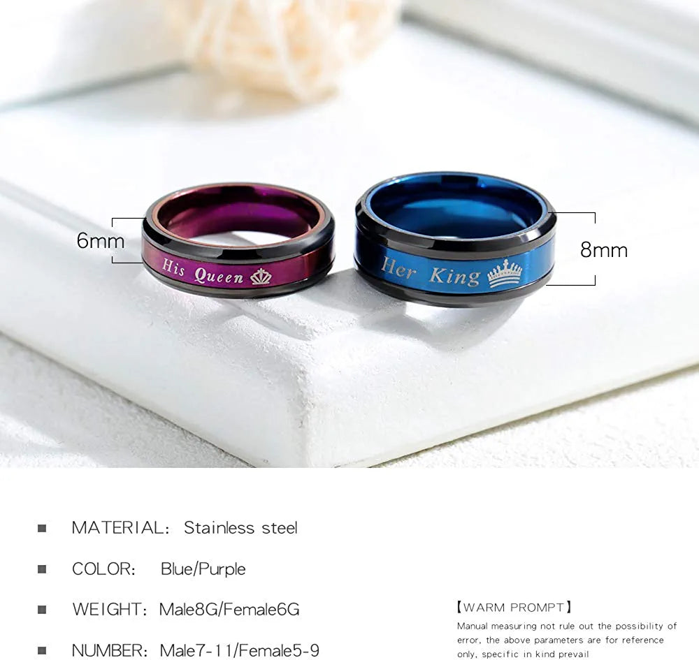 His and Hers King and Queen Rings 2Pcs Titanium Steel Matching Couple Promise Rings Engagement Anniversary Bands Valentine'S Jewelry Gifts