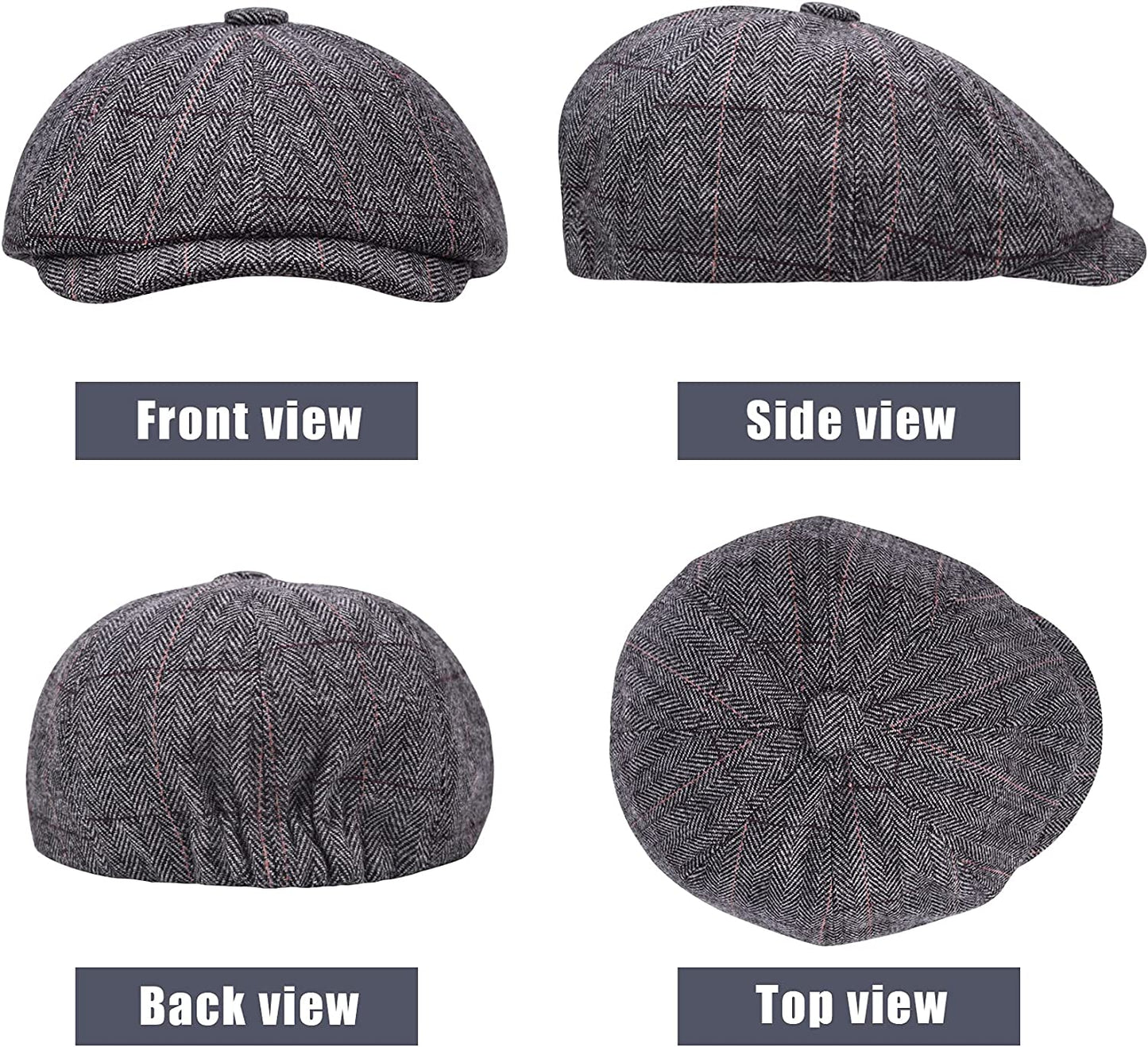 2 Pack Newsboy Hats for Men Classic 8 Panel Wool Blend Gatsby Ivy Hat