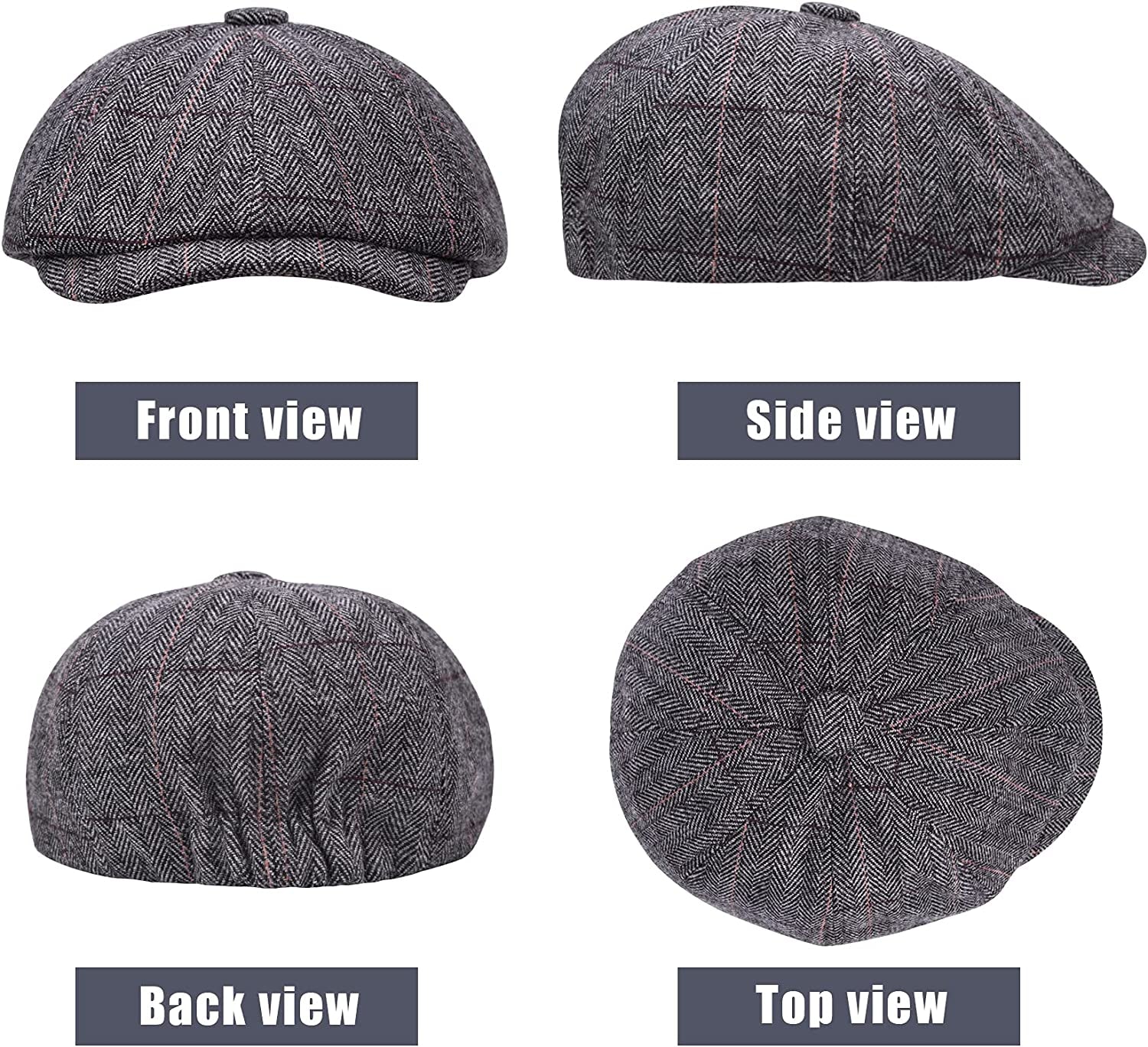 2 Pack Newsboy Hats for Men Classic 8 Panel Wool Blend Gatsby Ivy Hat