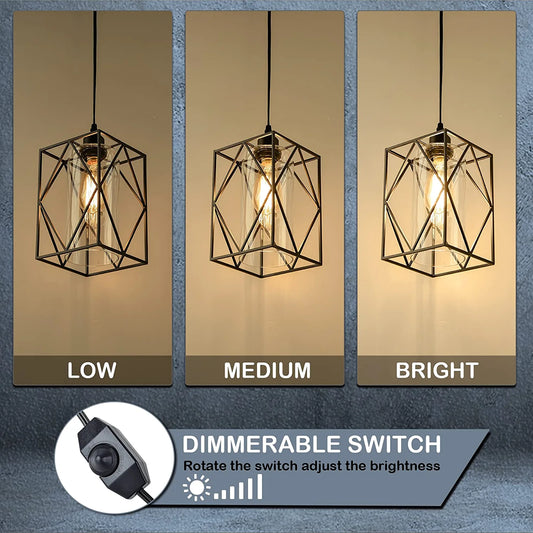 HMVPL Plug in Pendant Light with Dimmer Switch, Outdoor Farmhouse Hanging Lights Fixtures for Gazebo and Porch, Plug in Ceiling Light for Kitchen Island Table Bedroom Hallway Foyer