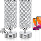 Touch Control Crystal Table Lamps Set of 2, Nightstand Sliver Lamps with 2 USB Charging Ports, Modern Dimmable Desk Lamps for Bedrooms (LED Bulb Included)