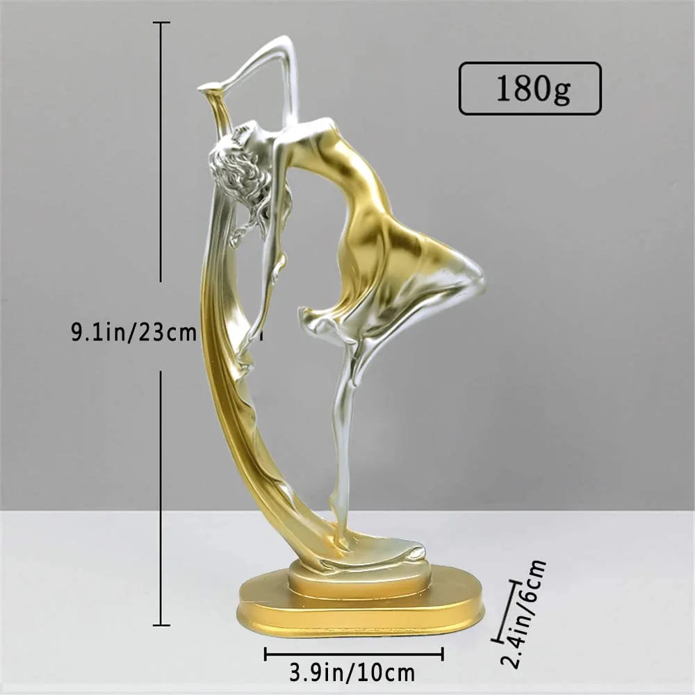 Elegant Ballet Girl Crafts Ornaments Home Decor Figurine, Dancing Girl Statue Decor Ornaments for Living Room/Bedroom/Wine Cabinet/Office Desk/Tv Cabinet (Gold, 9.1" Tall)