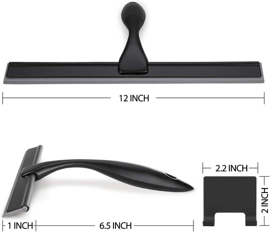 All-Purpose Shower Squeegee for Shower Doors, Bathroom, Window and Car Glass - Black, Stainless Steel, 12 Inches