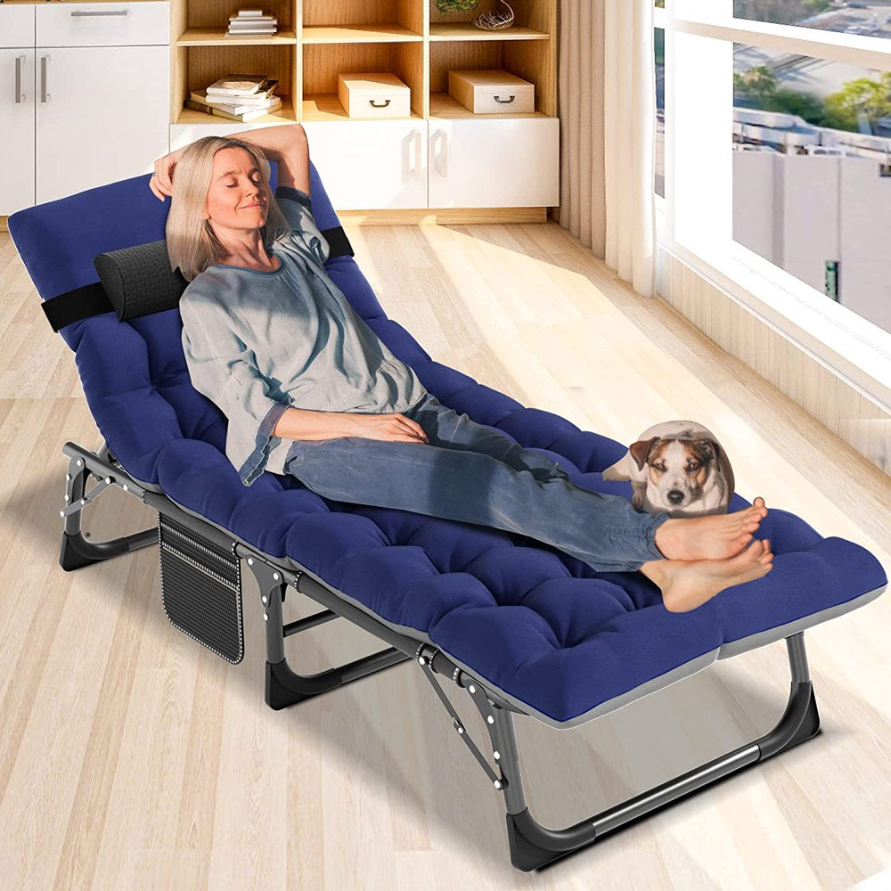 Sleeping Cots Bed with Mattress & Pillow, Portable Folding Bed Cot, Folding Camping Cot, Adjustable 4-Position Folding Lounge Chair