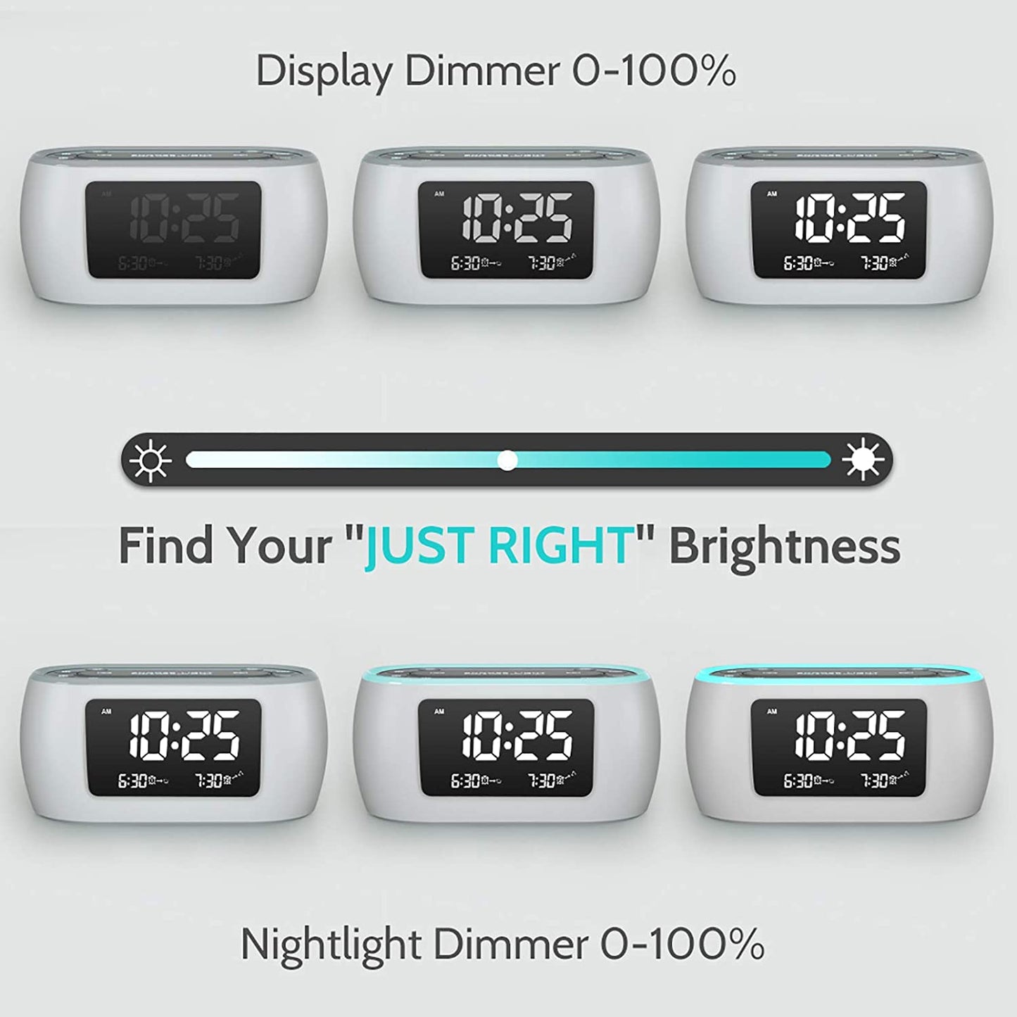Glow Small Alarm Clock Radio for Bedrooms with 7 Color Night Light, Dual Alarm, Dimmer, USB Charger, Battery Backup, Nap Timer, FM Radio with Auto-Off Timer for Bedside（White）
