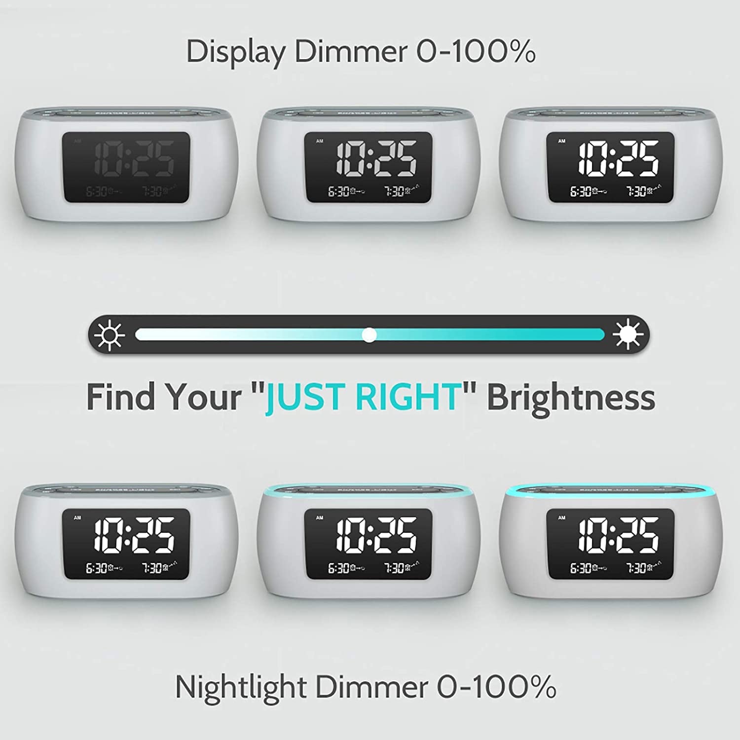 Glow Small Alarm Clock Radio for Bedrooms with 7 Color Night Light, Dual Alarm, Dimmer, USB Charger, Battery Backup, Nap Timer, FM Radio with Auto-Off Timer for Bedside（White）