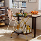 Bar Cart with Wine Rack, 2 Tier Kitchen Cart on Wheels Industrial Coffee Cart, Liquor Cart with Glass Holders for Kitchen Living Room, Brown/Brass