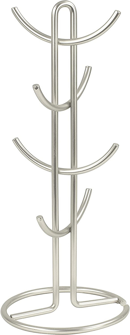 Euro Large 8 Holder, Mug Tree, Mugs & Tea Cup Storage Rack, Coffee Counter Bar Accessory & Kitchen Countertop Organizer, Satin Nickel