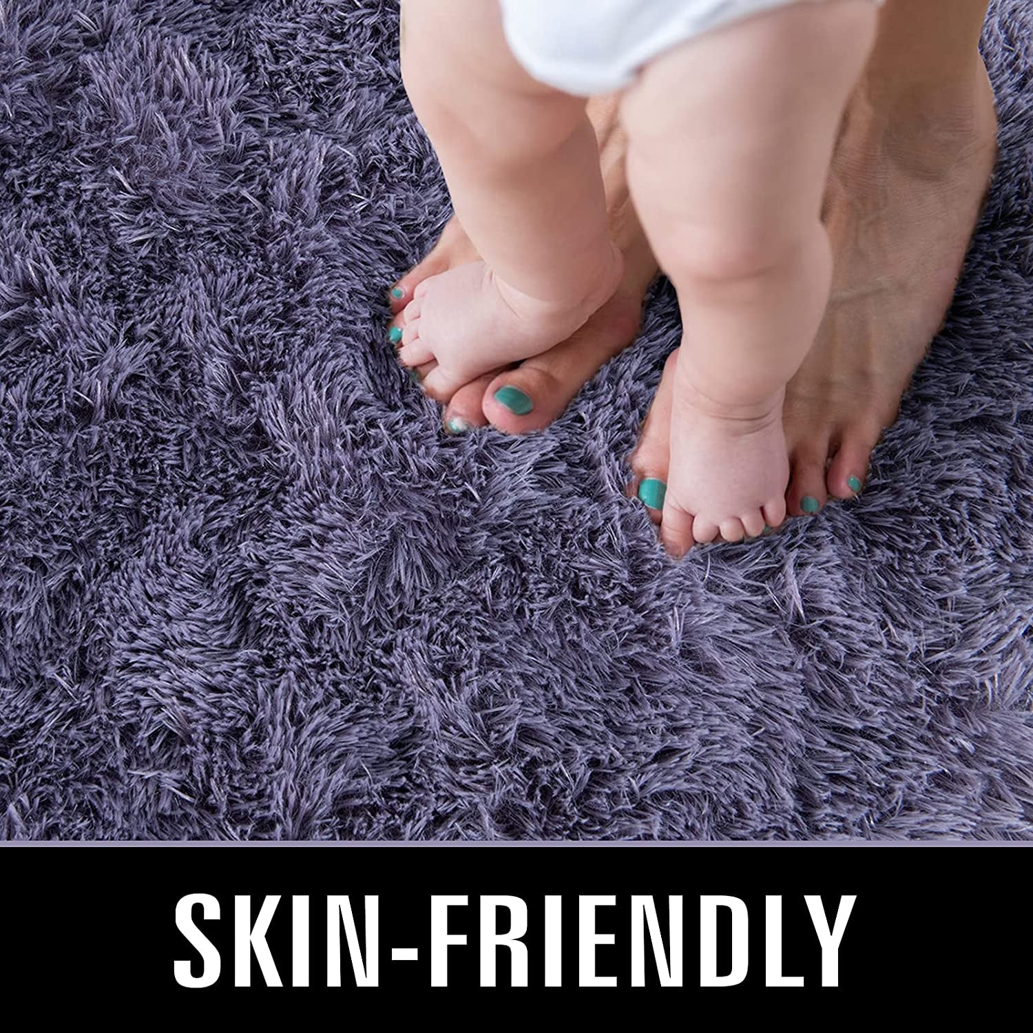 Super Soft Shaggy Rugs Fluffy Carpets 3X5 Feet, Indoor Modern Plush Area Rugs for Living Room Bedroom Kids Room Nursery Home Decor, Upgrade Anti-Skid Durable Rectangular Fuzzy Rug, Grey Purple