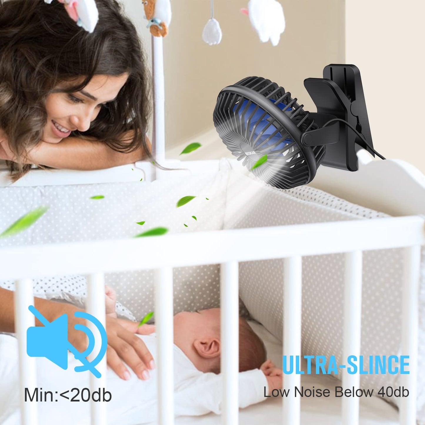 USB Powered Clip on Fan, 6 Inch Portable Fan with Cord, 3 Speeds Strong Airflow, Small Fan with Sturdy Clamp, Quiet Personal Desk Fan & Clip Fan