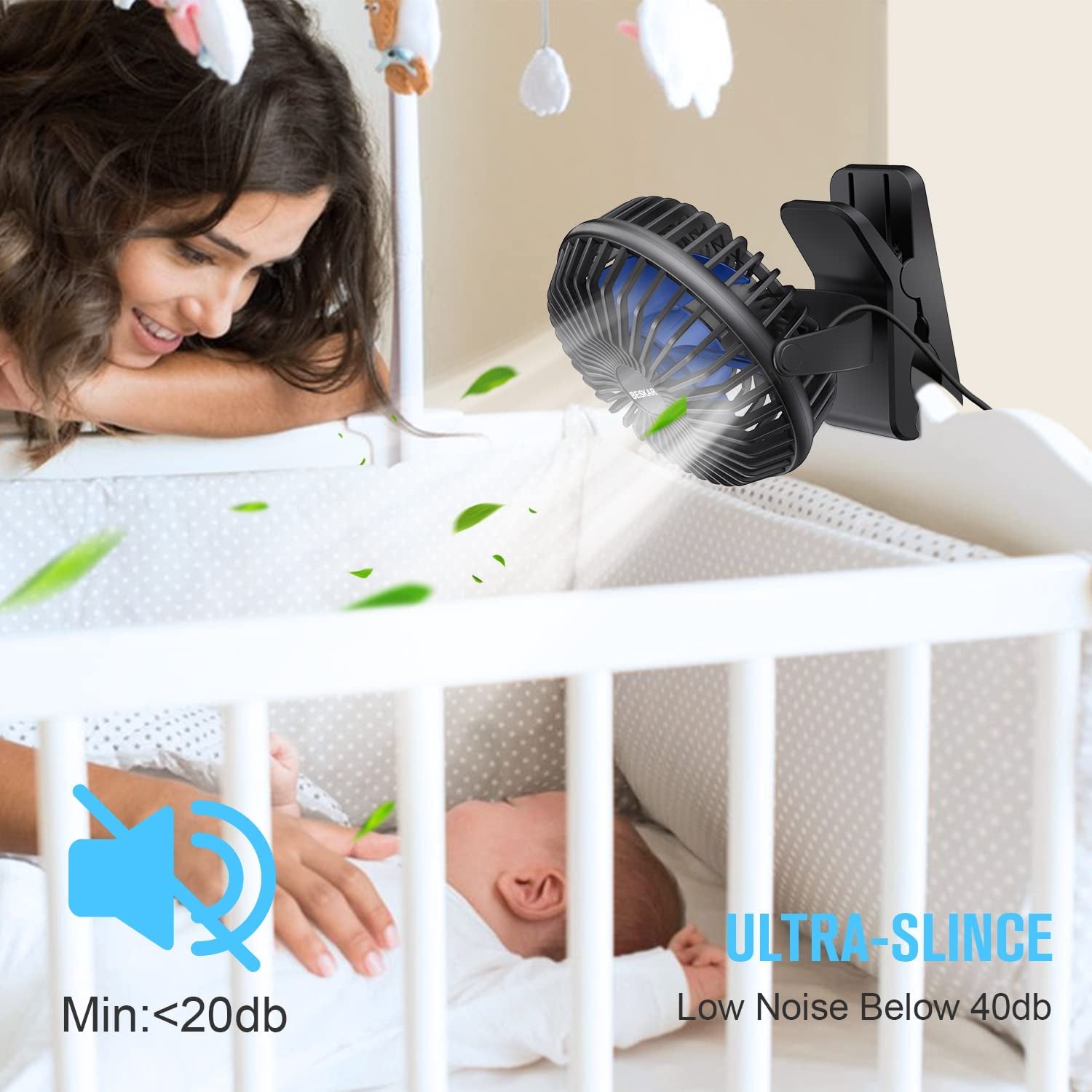 USB Powered Clip on Fan, 6 Inch Portable Fan with Cord, 3 Speeds Strong Airflow, Small Fan with Sturdy Clamp, Quiet Personal Desk Fan & Clip Fan