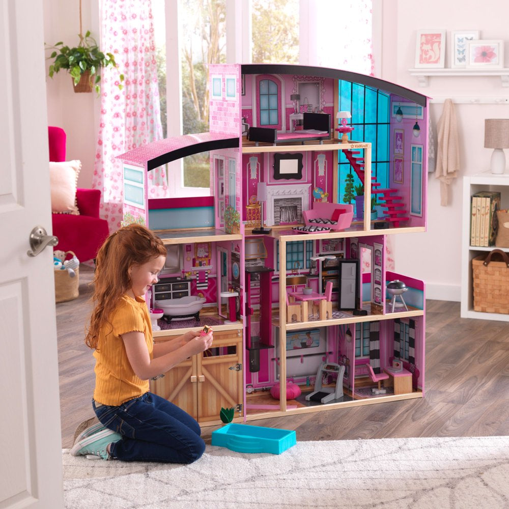 Shimmer Mansion Wooden Dollhouse, over 4 Feet Tall, Lights & Sounds and 30 Pieces
