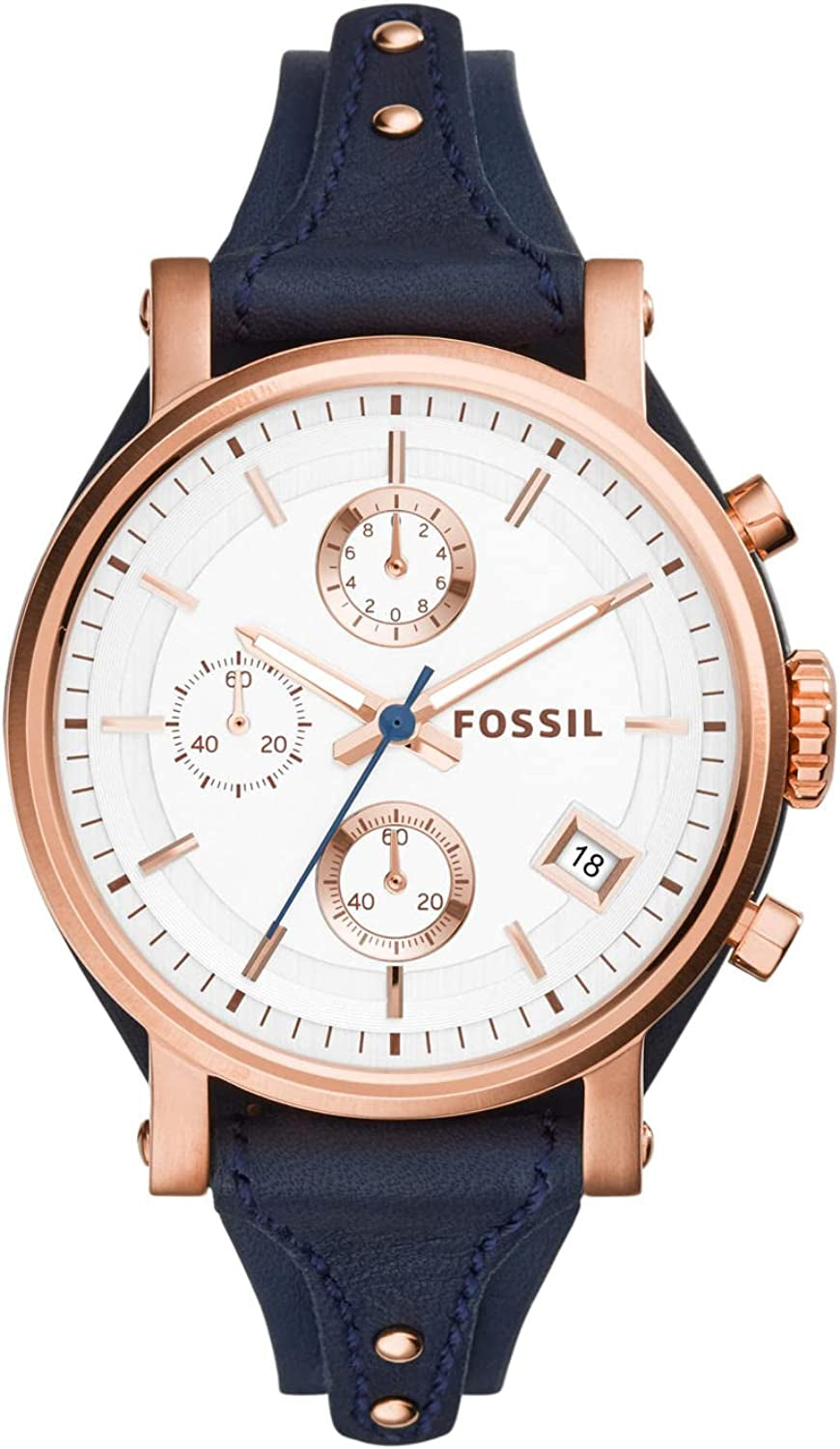 Women'S Original Boyfriend Stainless Steel and Leather Quartz Chronograph Watch