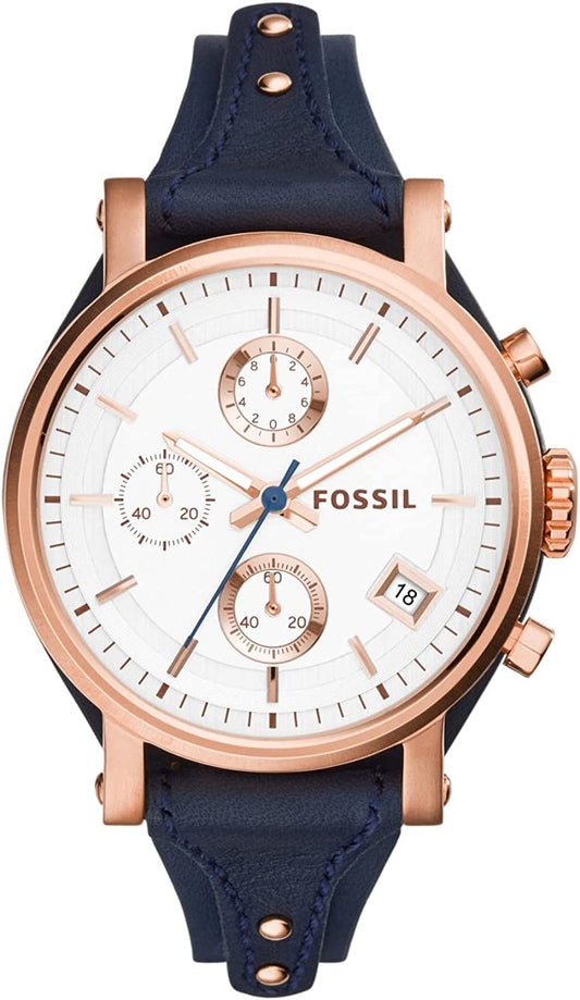 Women'S Original Boyfriend Stainless Steel and Leather Quartz Chronograph Watch