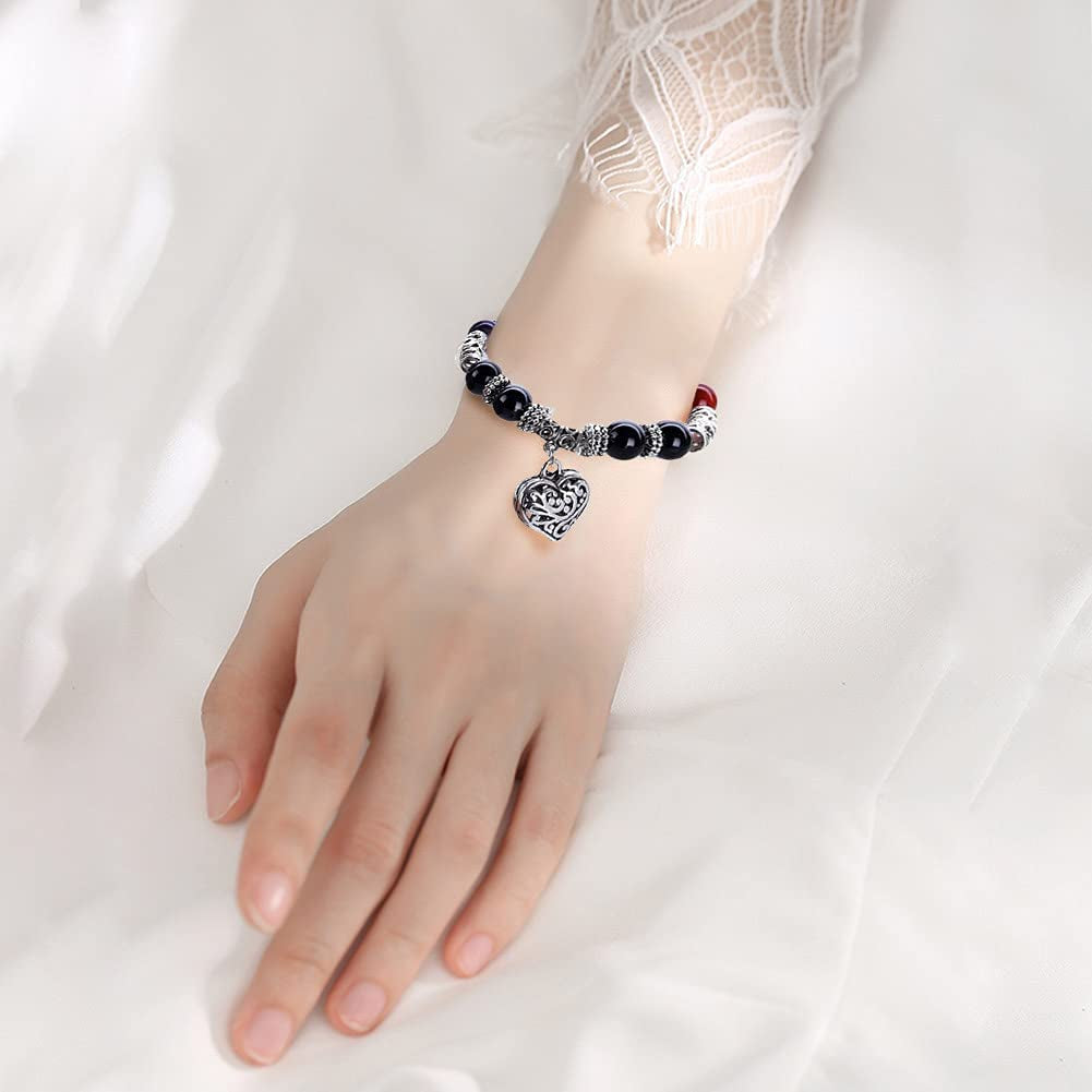 Hithop 10MM 7 Chakra Religion Healing Balance Stone Beaded Bracelet Yoga Reiki Charm Heart Bracelets