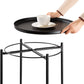 Side Table round Metal, Outdoor Side Table Small Sofa End Table Indoor Accent Table round Metal Coffee Table Waterproof Removable Tray Table for Living Room Bedroom Balcony Office Black