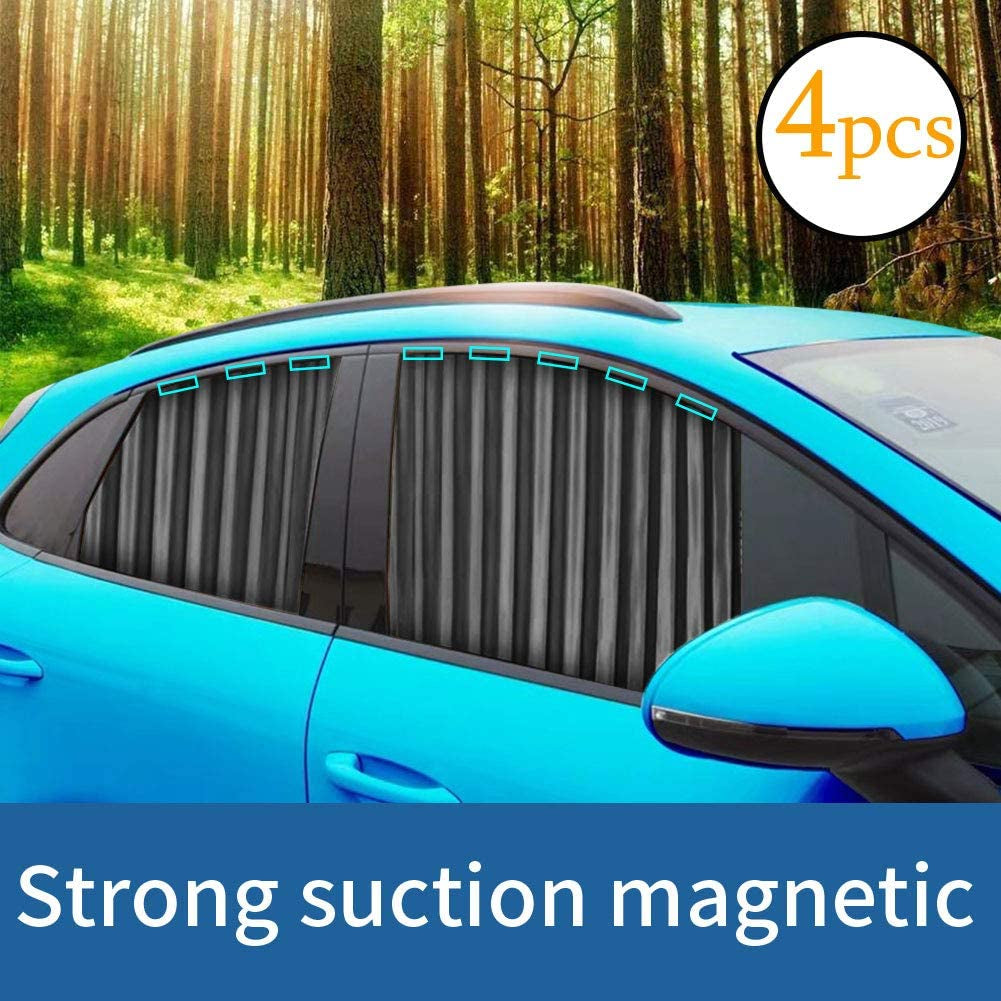 Ovege Car Window Shade -Car Side Window Sun Shade Car Curtain Pleated Silky UV Protection Privacy Baby Suction Magnetic (Black-Opaque, Front&Back 4Pcs)