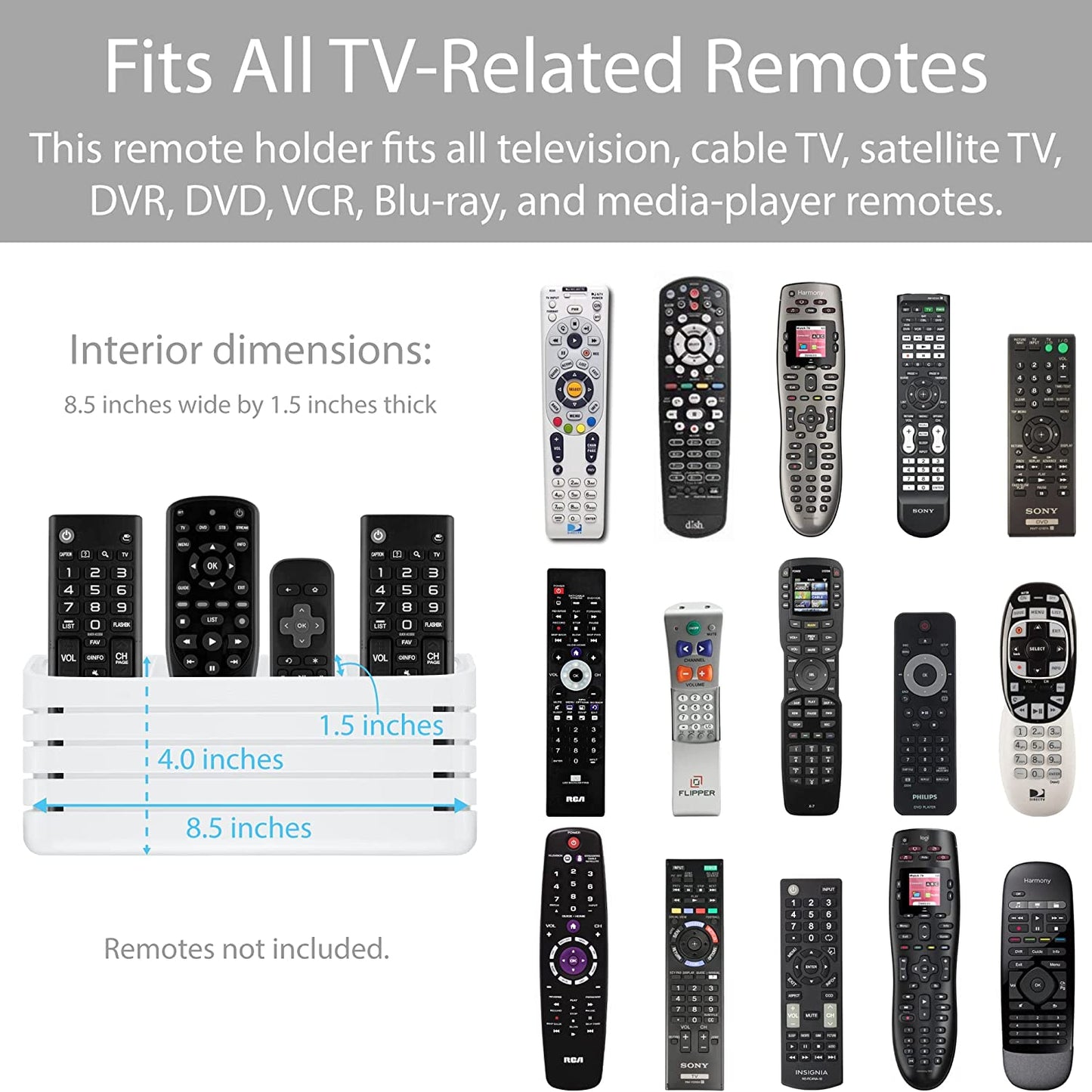 Totalmount Hole-Free Remote Holder – Eliminates the Need to Drill Holes in Your Wall (Premium White – Modern Design for 3 or 4 Remote Controls)