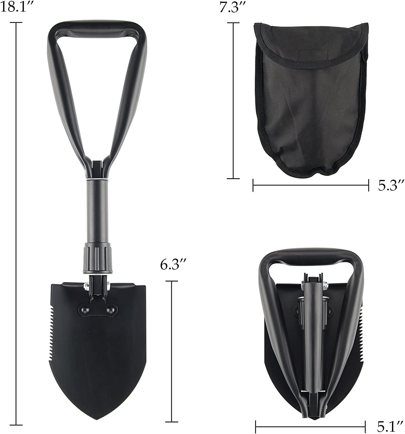Mini Folding Shovel High Carbon Steel, Portable Lightweight Outdoor Tactical Survival Foldable Snow Shovel, Entrenching Tool, Camping, Hiking, Digging, Backpacking, Car Emergency