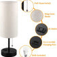 USB Bedside Table Lamp, 2700K 4000K 5000K Nightstand Lamp with Pull Chain, Bedside Lamp with USB Port & AC Outlet, Table Lamp for Bedroom Living Room, Bulb Included, Fabric Linen Lamp Shade