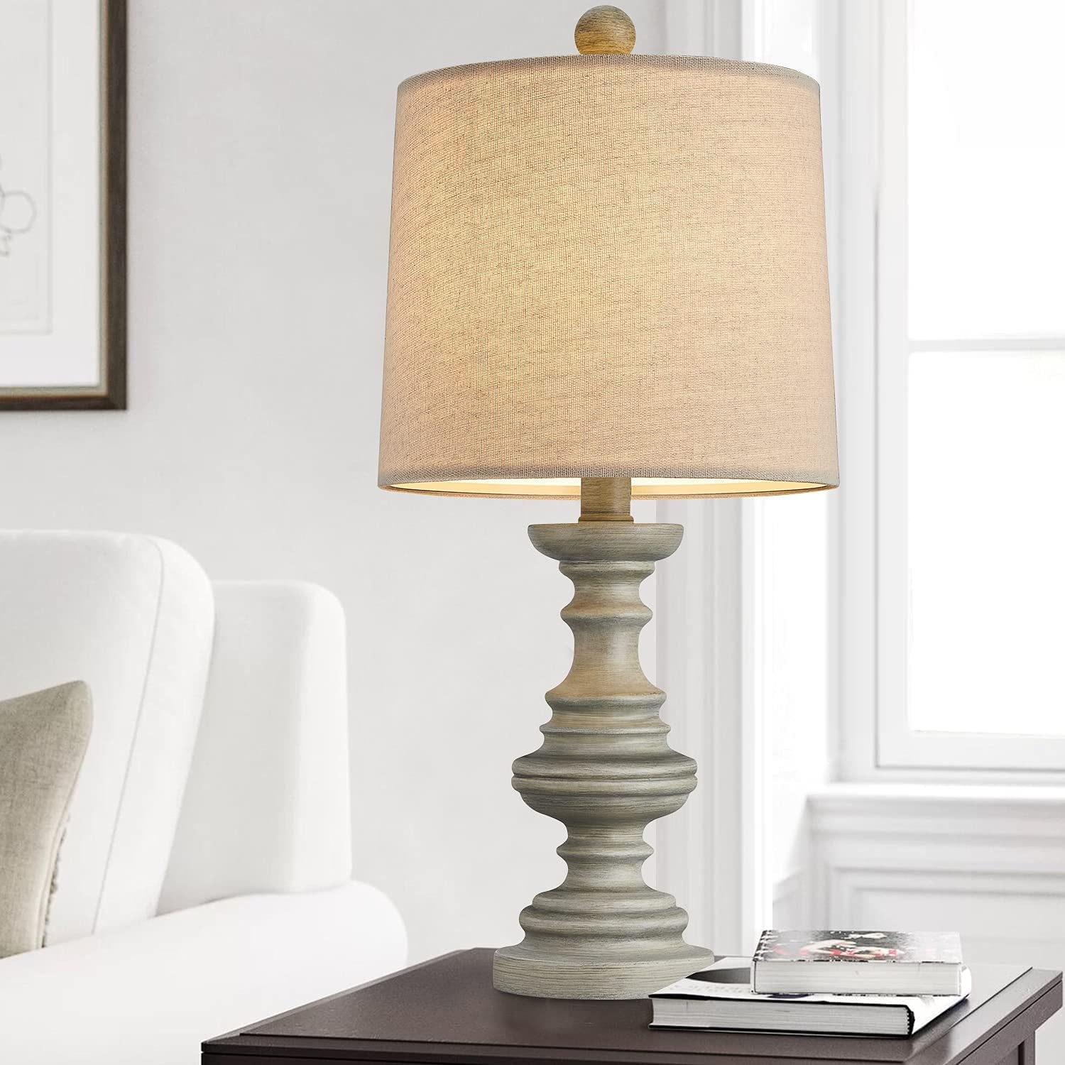 19.25" Traditional Table Lamp Sets of 2 for Living Room Bedroom Farmhouse Bedside Nightstand Lamp Rustic Resin Table Lamps Gray
