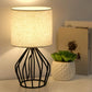 Modern Farmhouse Lamps - Black Metal Table Lamps with Hollowed Out Base , Bedside Lamps Set of 2 with Linen Fabric Lampshade for Bedrooms, Living Room