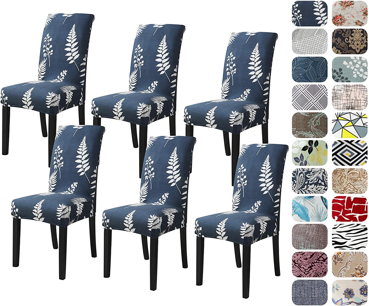 Chair Covers for Dining Room with Printed Patterns, Easy Slip-On Stretchy Dining Room Chair Covers Set of 6, Washable Dining Chair Covers, Great Decor for Home Party Banquet (6Pcs)