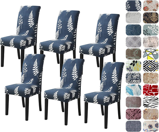 Chair Covers for Dining Room with Printed Patterns, Easy Slip-On Stretchy Dining Room Chair Covers Set of 6, Washable Dining Chair Covers, Great Decor for Home Party Banquet (6Pcs)