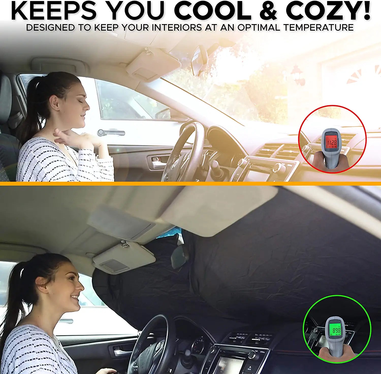 Car Windshield Sun Shade with Storage Pouch | Durable 240T Material Car Sun Visor for UV Rays and Sun Heat Protection | Car Interior Accessories for Sun Heat | Standard (64 Inches X 32 Inches)