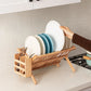 Dish Rack,Bamboo Folding 2-Tier Collapsible Drainer Dish Drying Rack with Utensils Flatware Holder Set (Dish Rack with Utensil Holder)