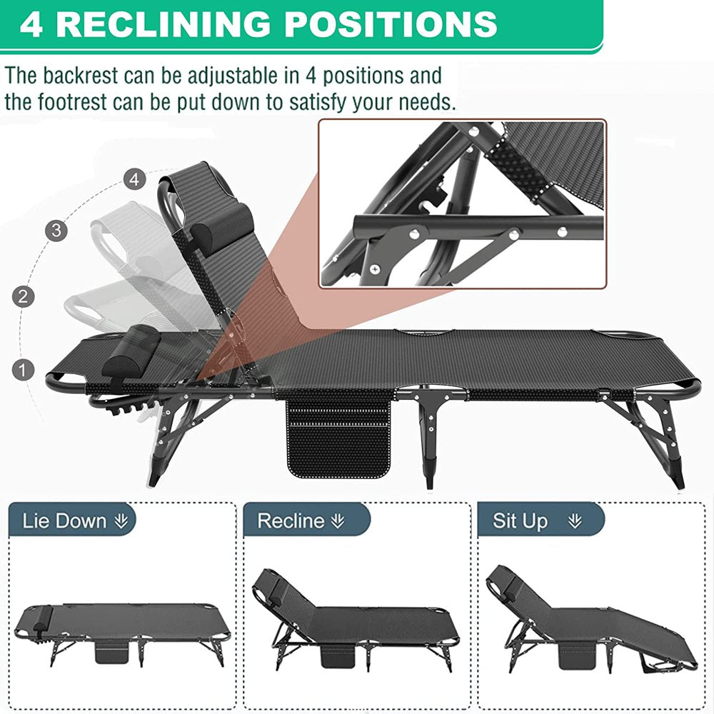 Sleeping Cots Bed with Mattress & Pillow, Portable Folding Bed Cot, Folding Camping Cot, Adjustable 4-Position Folding Lounge Chair